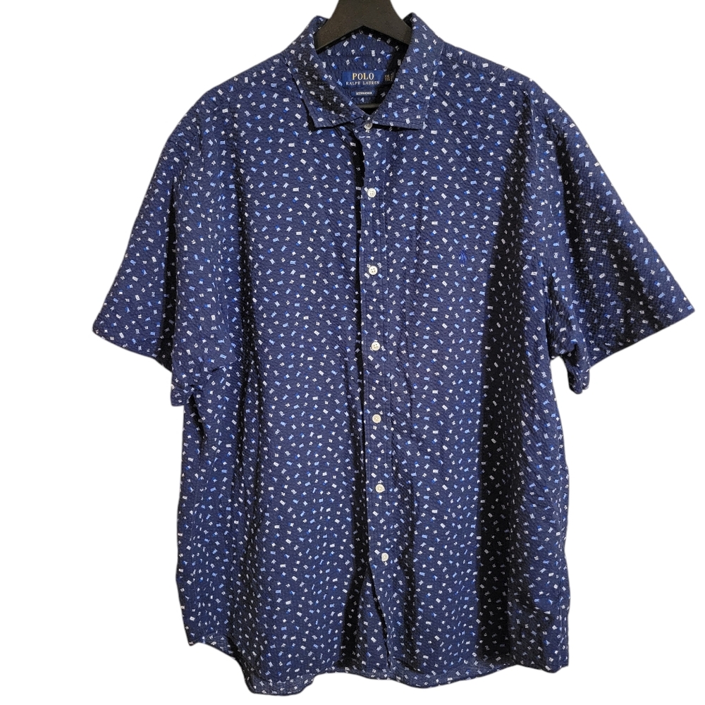 Polo Ralph Lauren Seersucker Blue Flag Print Shirt